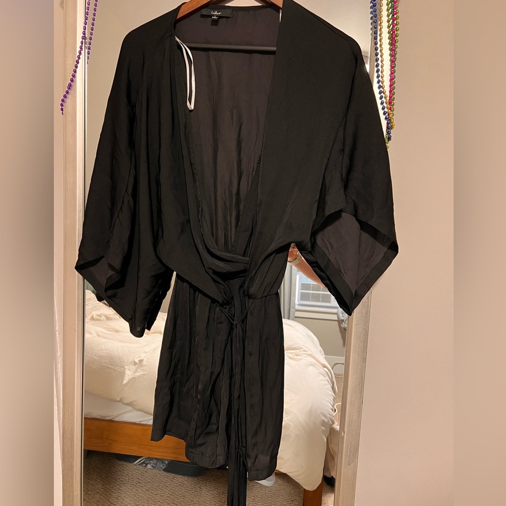 Black silky short sleeve romper